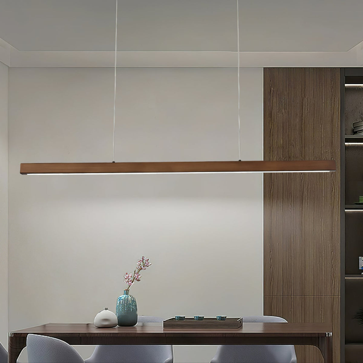 Linear Wood Pendant Light for Kitchen Island