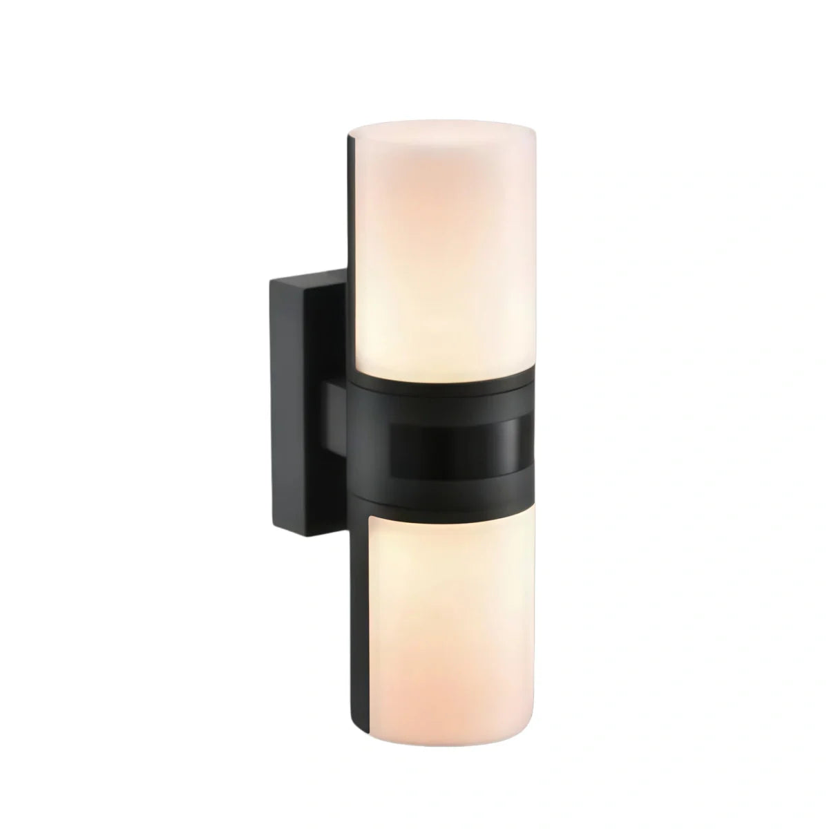 Irondale Modern Sensor Outdoor Wall Sconce - Black Metal & Acrylic Cylinder Garden