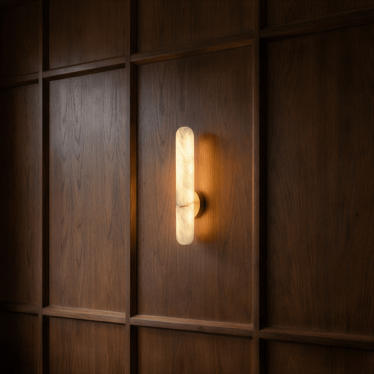 nuvlight Aelis Modernist Alabaster and Copper Vertical Wall Sconce