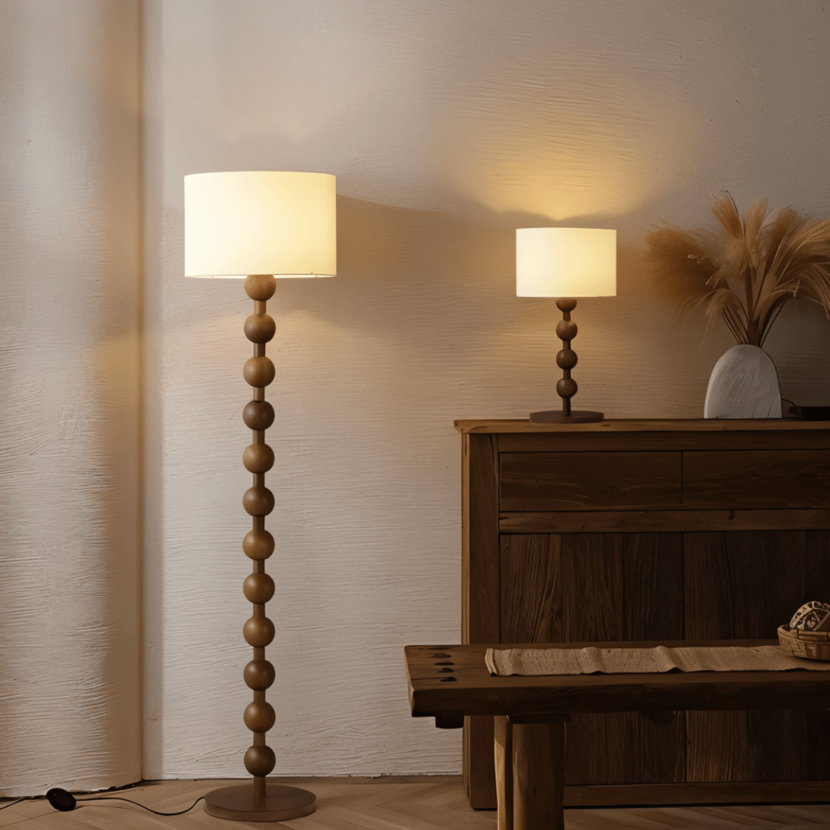 nuvlight Olan Modernist Stacked-Sphere Solid Wood Floor Lamp