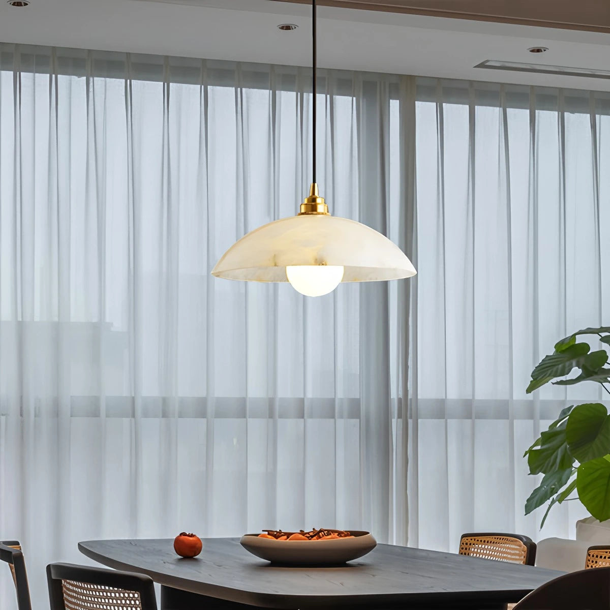Modern Alabaster Pendant Light with Copper Accents