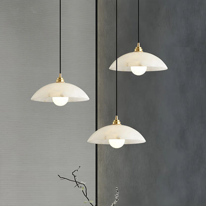 Modern Alabaster Pendant Light with Copper Accents