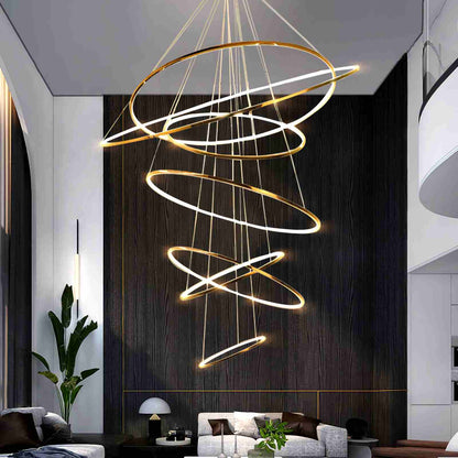 Tiered Ring Chandelier for Foyer and High Ceiling