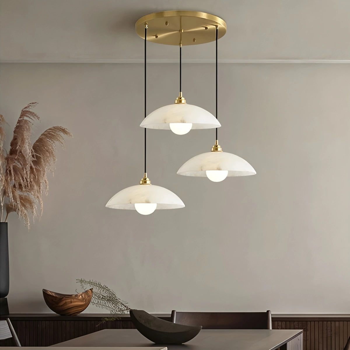 Modern Alabaster Pendant Light with Copper Accents