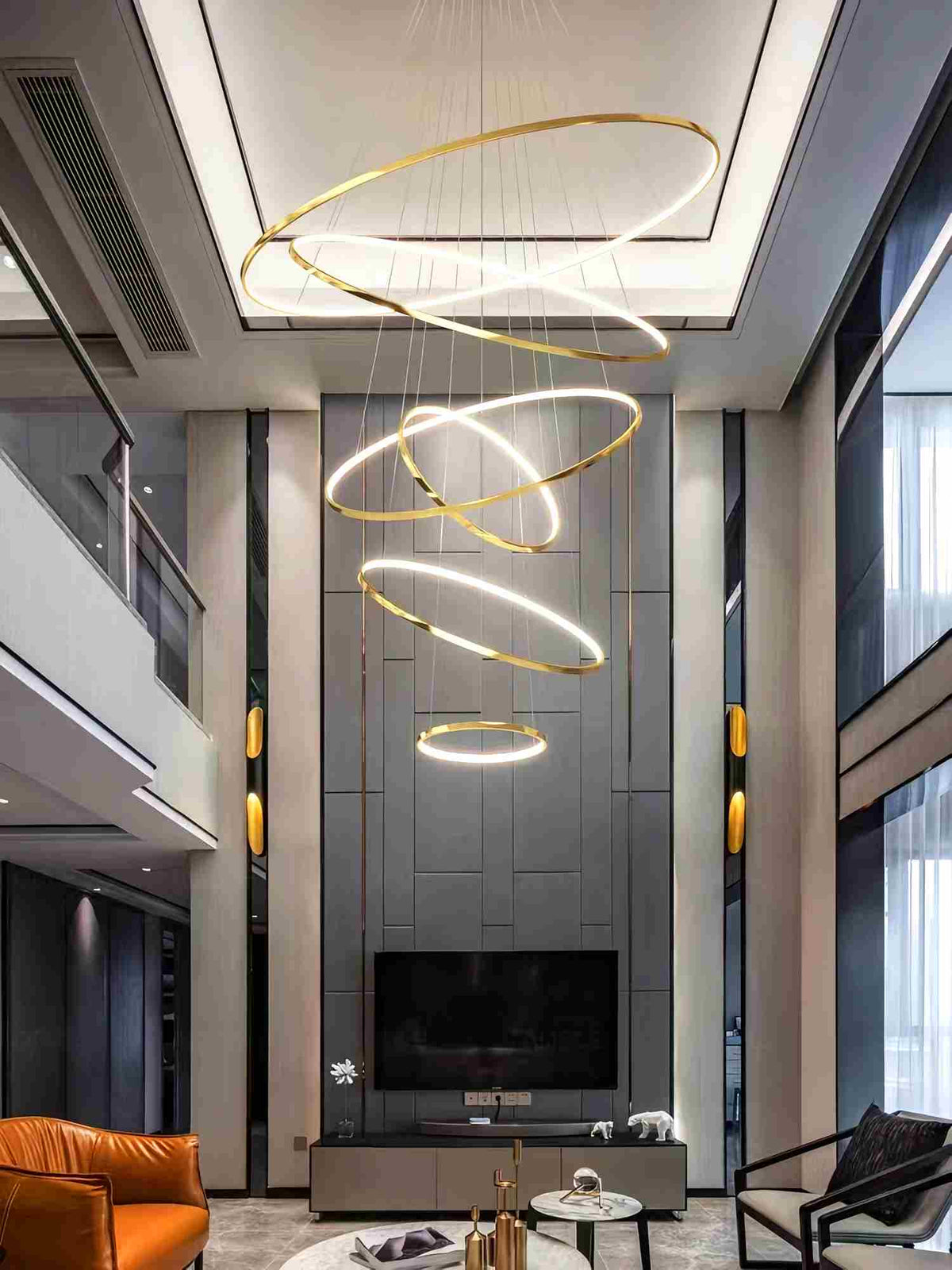 Tiered Ring Chandelier for Foyer and High Ceiling