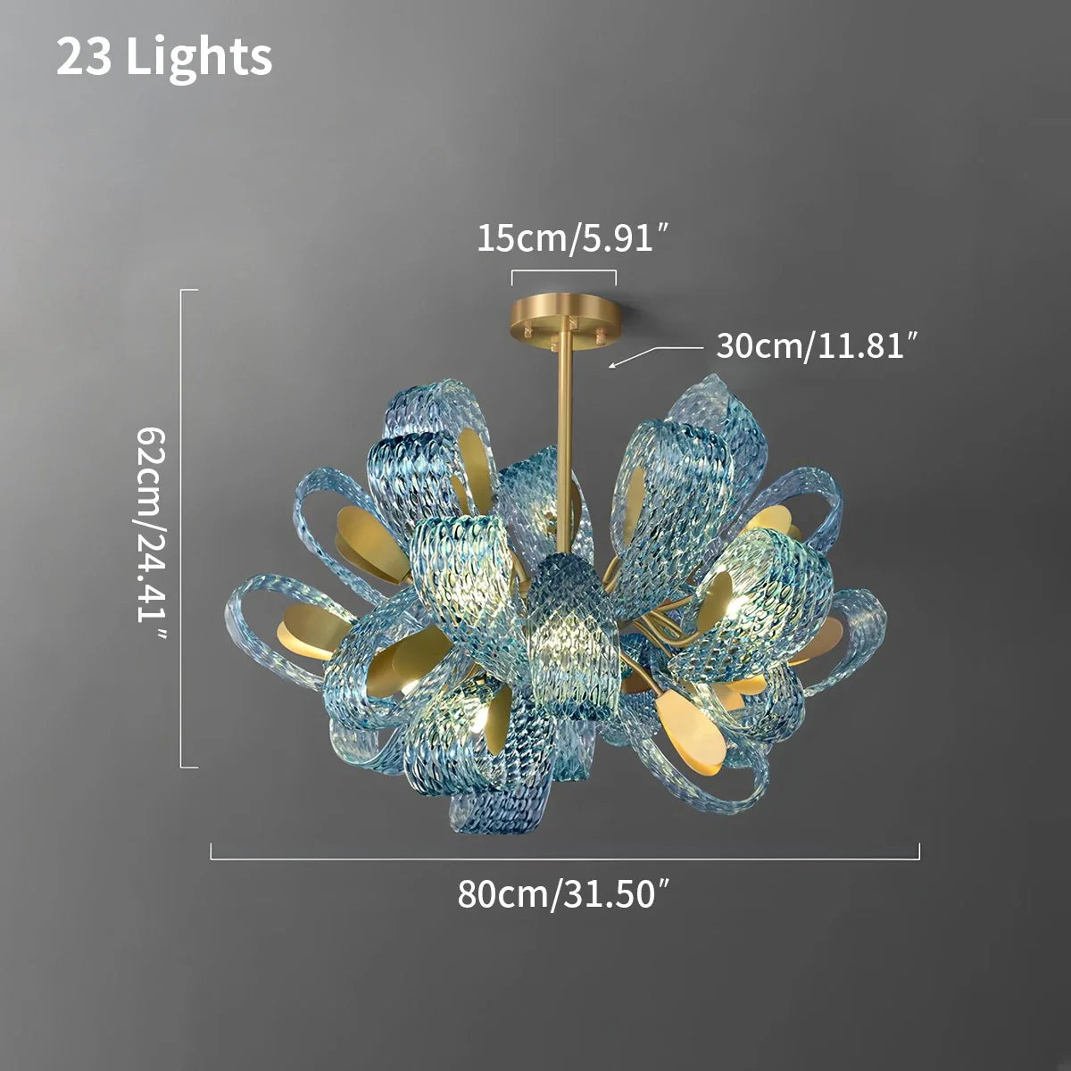Blue Rippled Glass Chandelier for Dining Room
