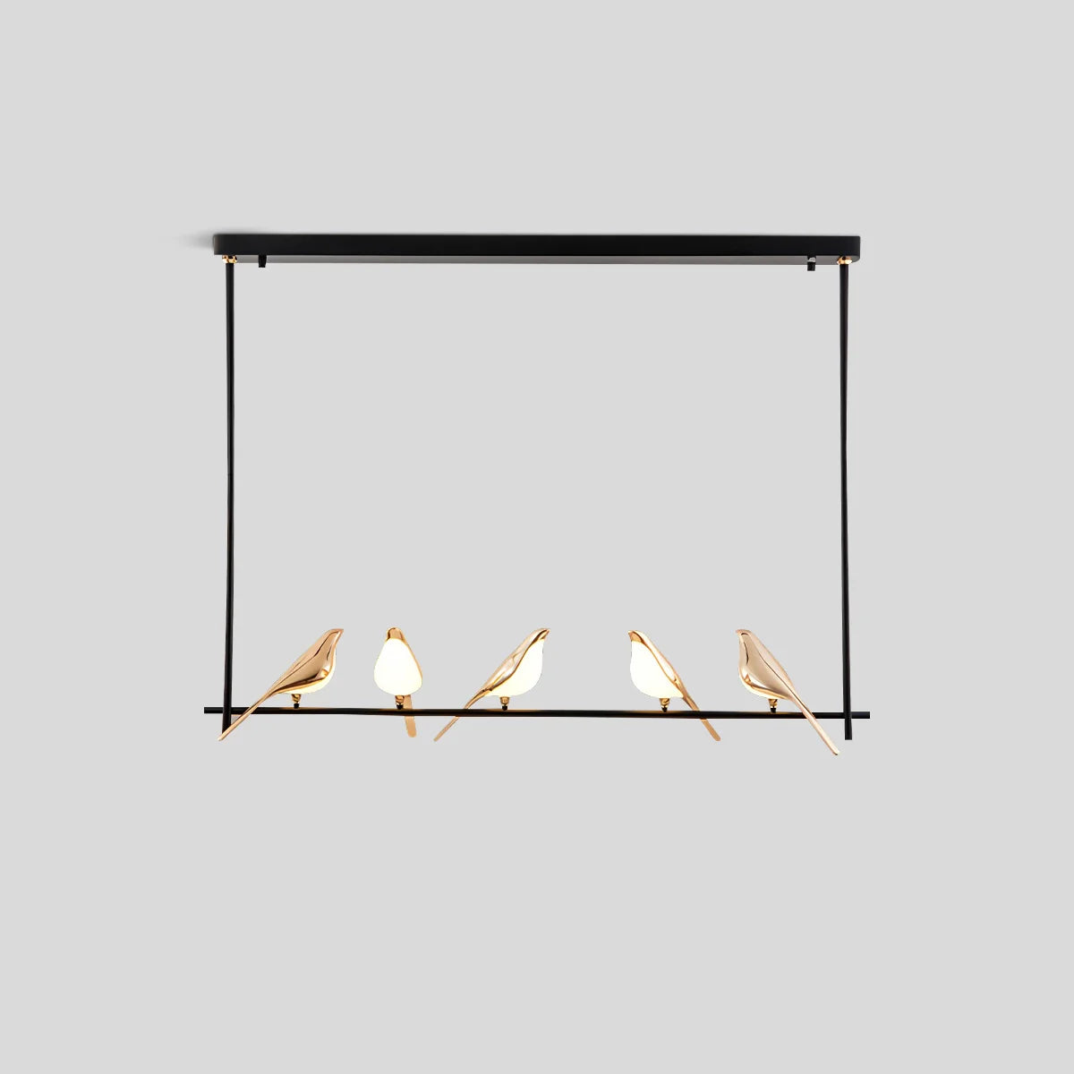 Nuvlight Modern Gold Birds LED Chandelier 5 Heads Long Warm Light