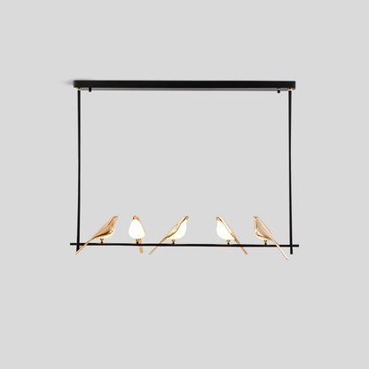 Nuvlight Modern Gold Birds LED Chandelier 5 Heads Long Warm Light