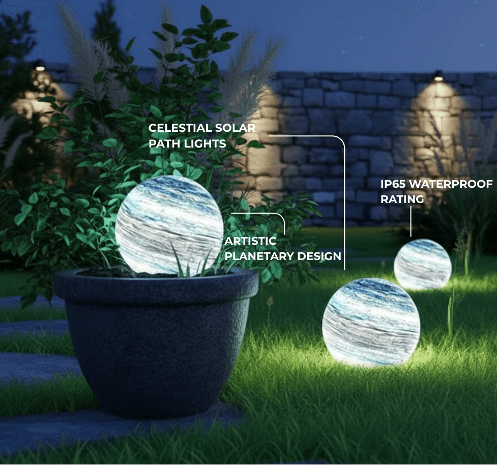 Lunara Nordic Planet Solar Outdoor Ground Lamp Metal in Blue & Yellow for Garden