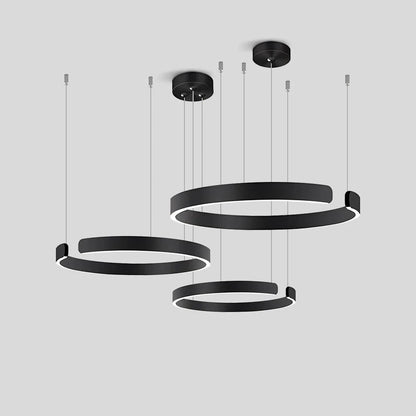 Nuvlight Modern Ring LED Chandelier for Living Room Black 15.7"+23.6"+31.5"(40cm+60cm+80cm)