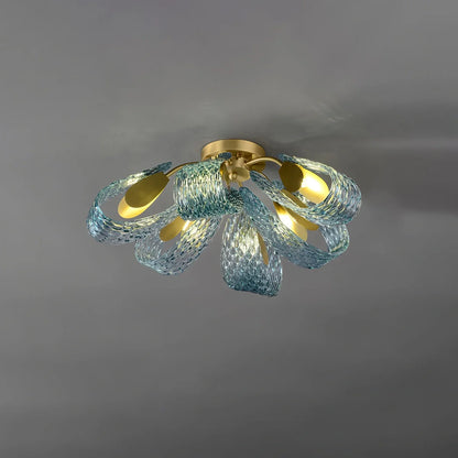 blue art glass chandelier