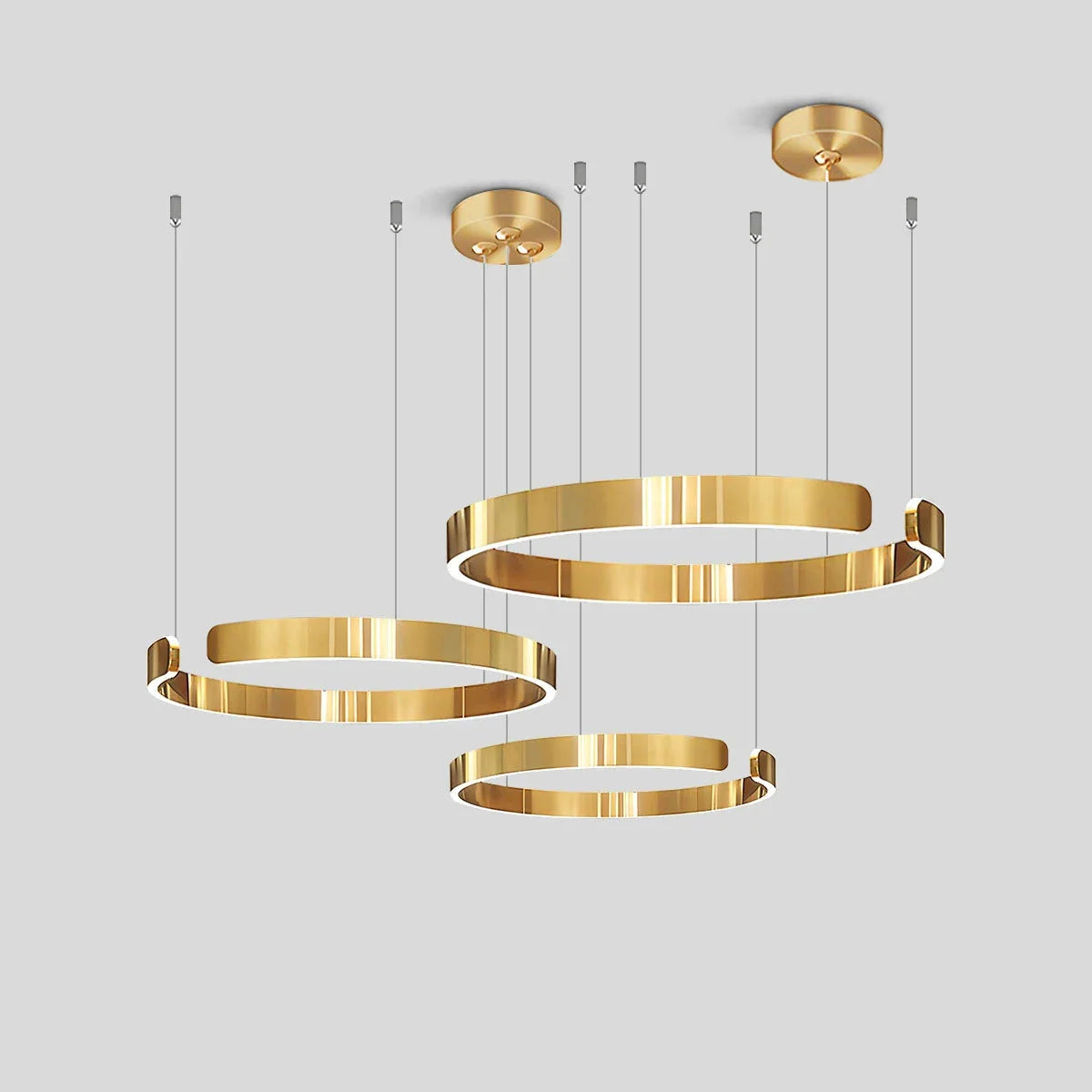 Nuvlight Modern Ring LED Chandelier for Living Room Golden 15.7"+23.6"+31.5"(40cm+60cm+80cm)