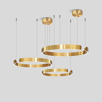 Nuvlight Modern Ring LED Chandelier for Living Room Golden 15.7"+23.6"+31.5"(40cm+60cm+80cm)