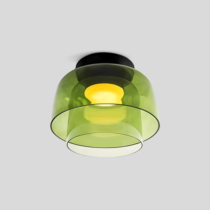  Colored Glass Ceiling Light for Bedroom Green 2 Layer D32cm / 12.60″