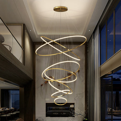 nuvlight Large Tiered Ring Foyer Chandelier Golden 7 Rings Dimmable With Remote