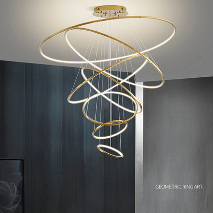 Tiered Ring Chandelier for Foyer and High Ceiling