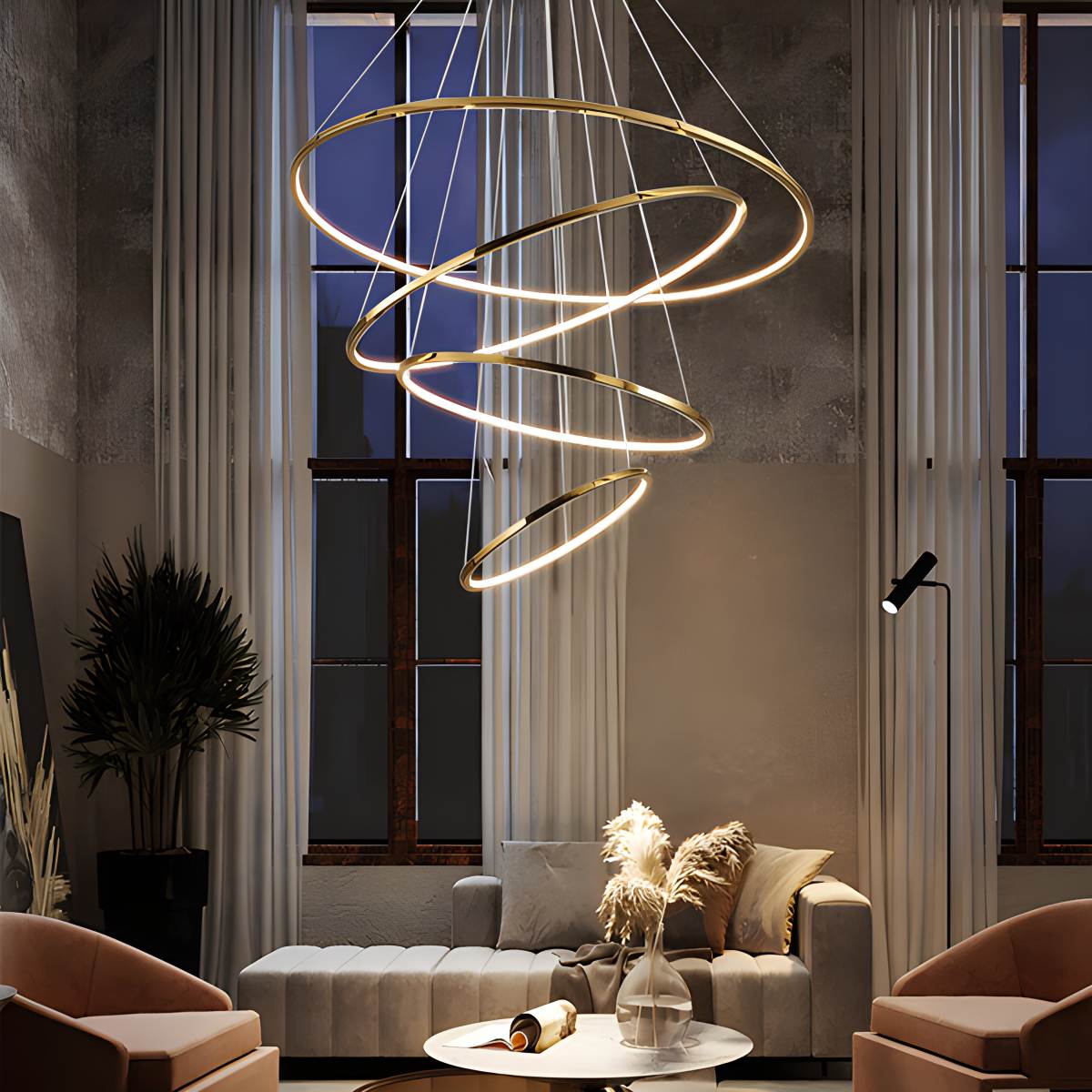 Tiered Ring Chandelier for Foyer and High Ceiling