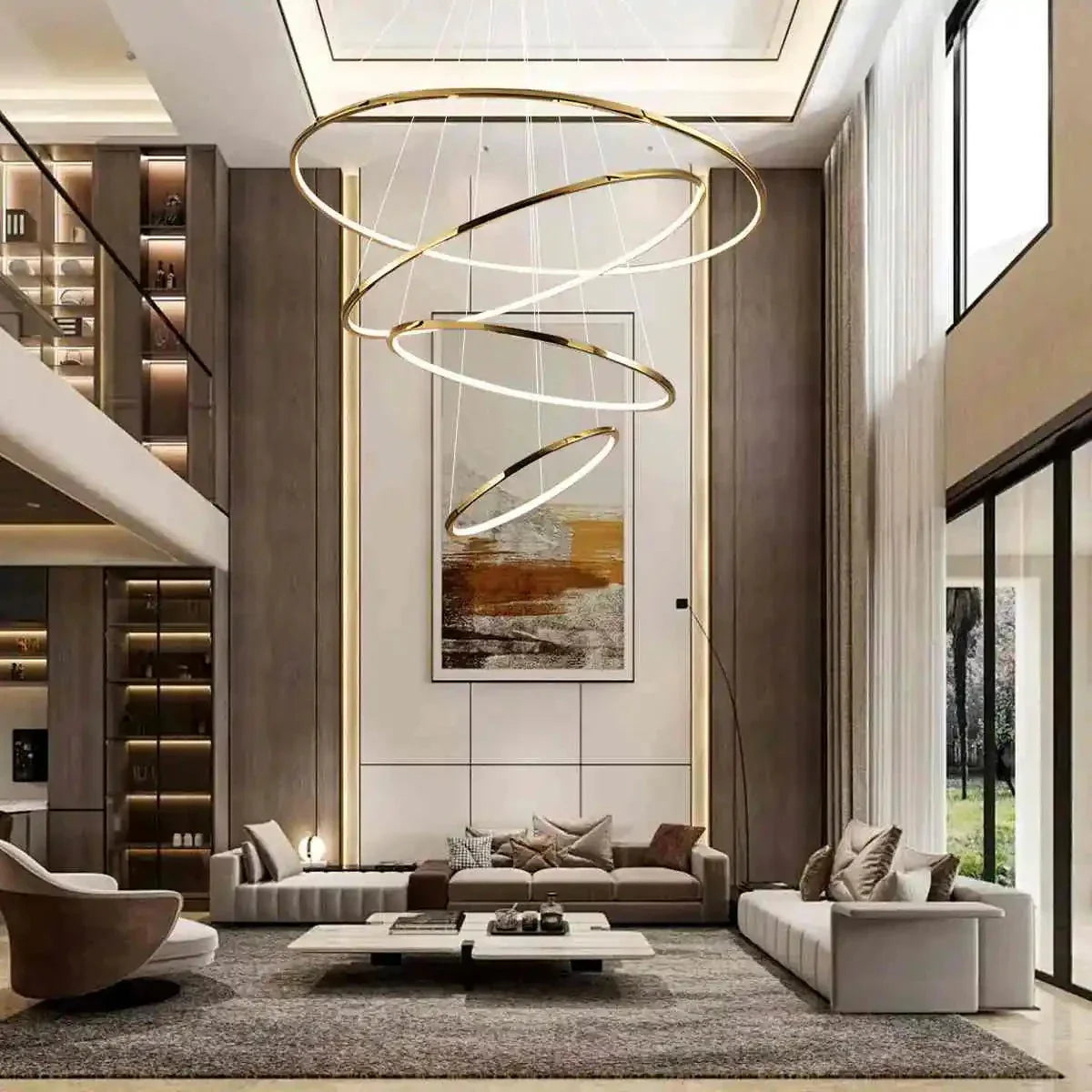 Tiered Ring Chandelier for Foyer and High Ceiling