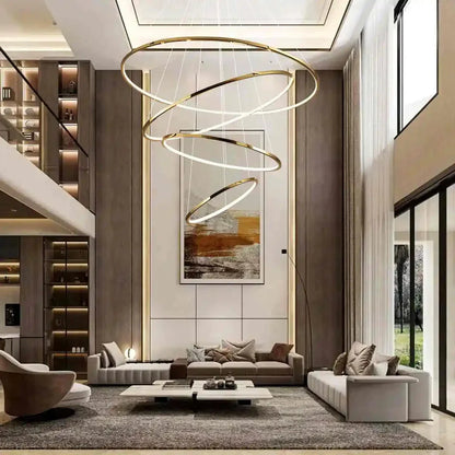 Tiered Ring Chandelier for Foyer and High Ceiling