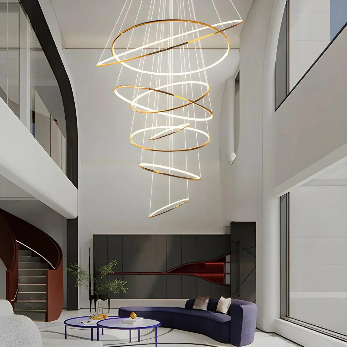 Nuvlight Large Tiered Ring Foyer Chandelier Golden 8 Rings