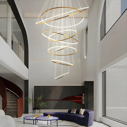 Nuvlight Large Tiered Ring Foyer Chandelier Golden 8 Rings