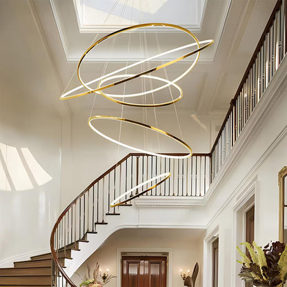 nuvlight Large Tiered Ring Foyer Chandelier Golden 5 Rings Warm White