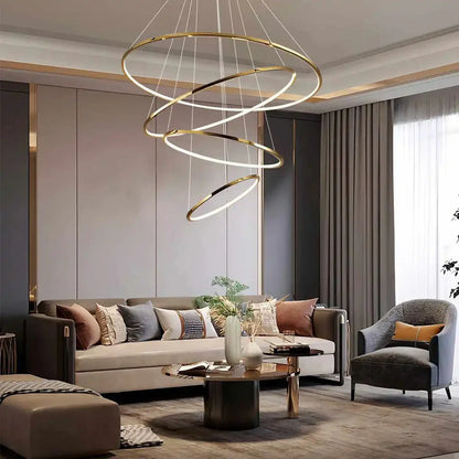 nuvlight Large Tiered Ring Foyer Chandelier Golden 4 Rings Dimmable With Remote