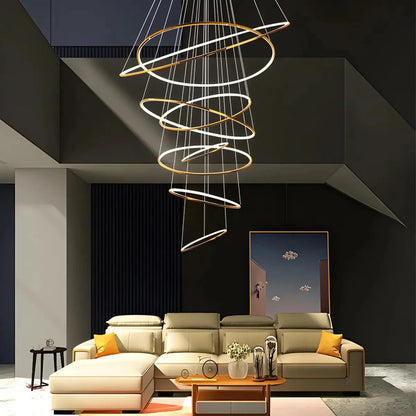 Tiered Ring Chandelier for Foyer and High Ceiling