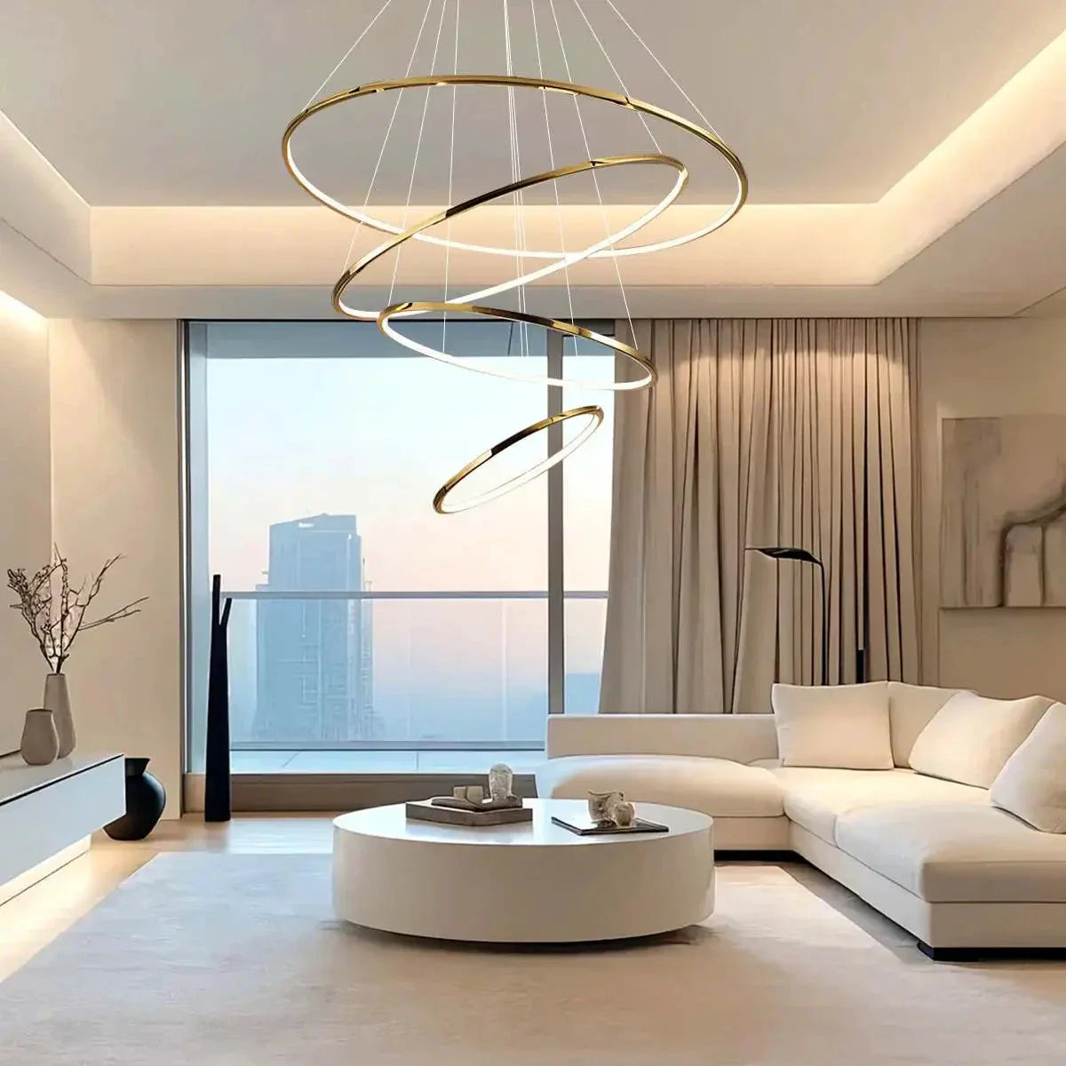 Tiered Ring Chandelier for Foyer and High Ceiling