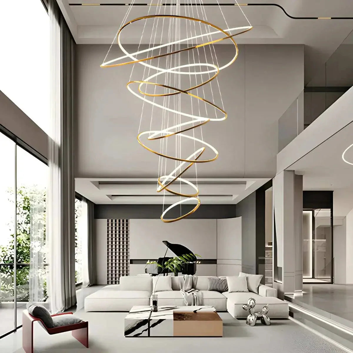 Nuvlight Large Tiered Ring Foyer Chandelier Golden 9 Rings