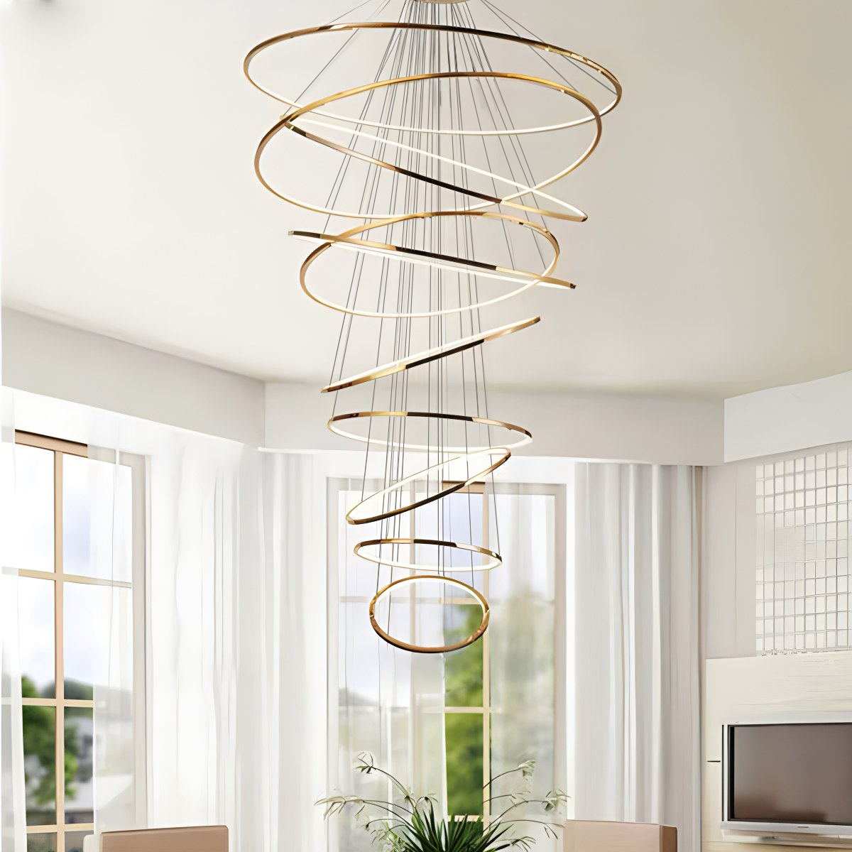 Nuvlight Large Tiered Ring Foyer Chandelier Golden 10 Rings