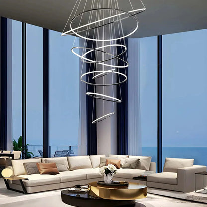 Tiered Ring Chandelier for Foyer and High Ceiling
