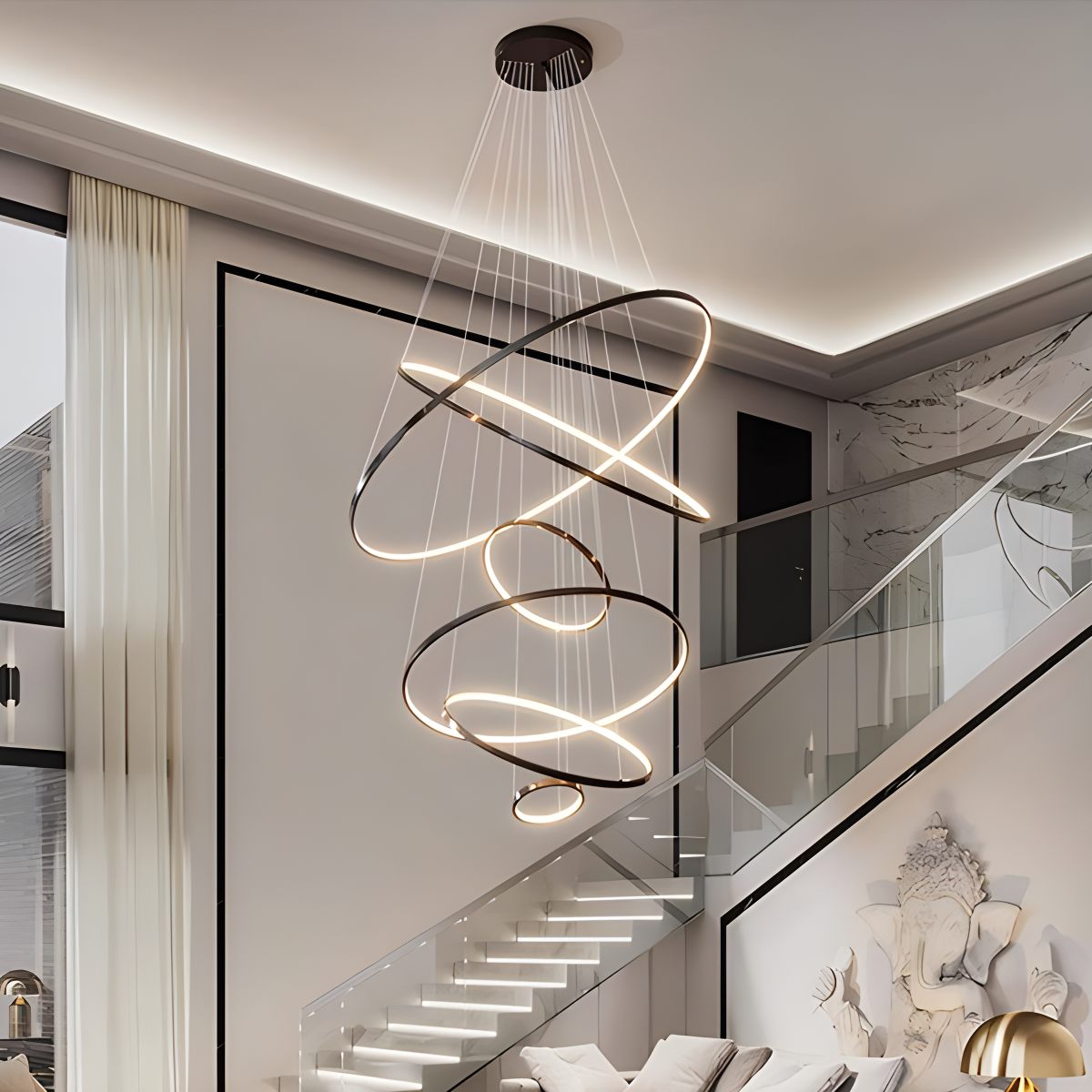 Tiered Ring Chandelier for Foyer and High Ceiling