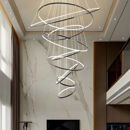 Tiered Ring Chandelier for Foyer and High Ceiling