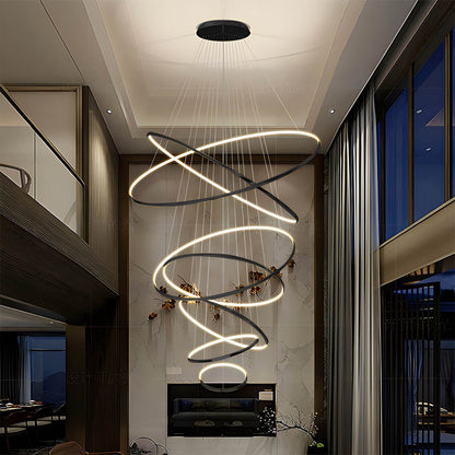 Tiered Ring Chandelier for Foyer and High Ceiling