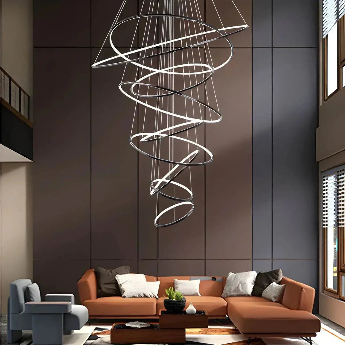 Tiered Ring Chandelier for Foyer and High Ceiling