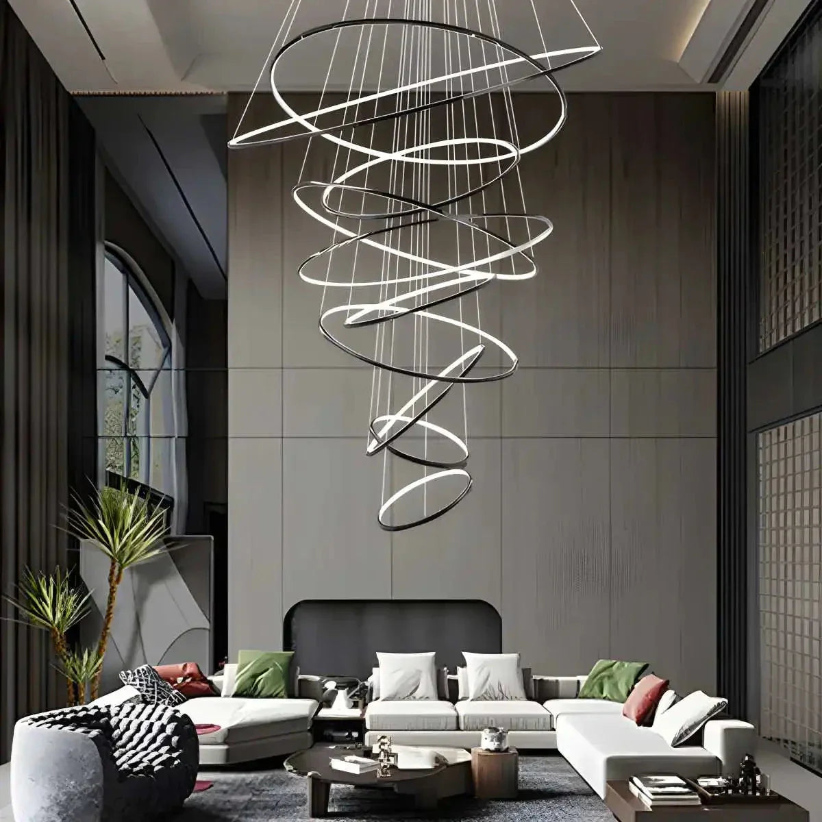 Tiered Ring Chandelier for Foyer and High Ceiling