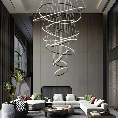 Tiered Ring Chandelier for Foyer and High Ceiling