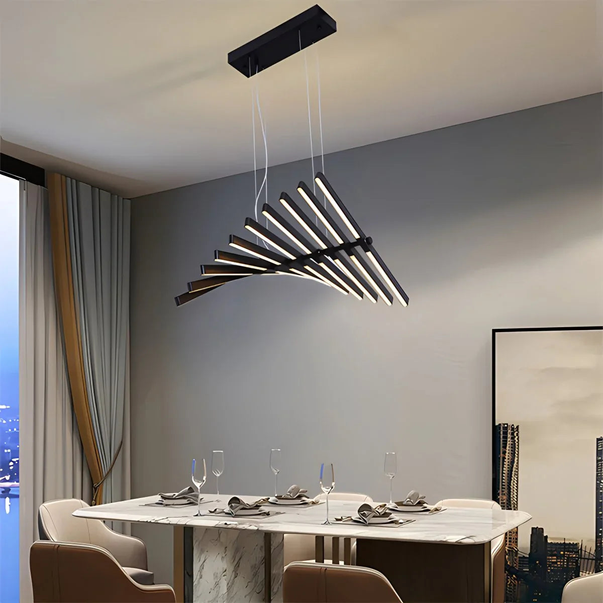 Nuvlight Linear Fish Bone Modeling Chandelier Level Stepless Dimming