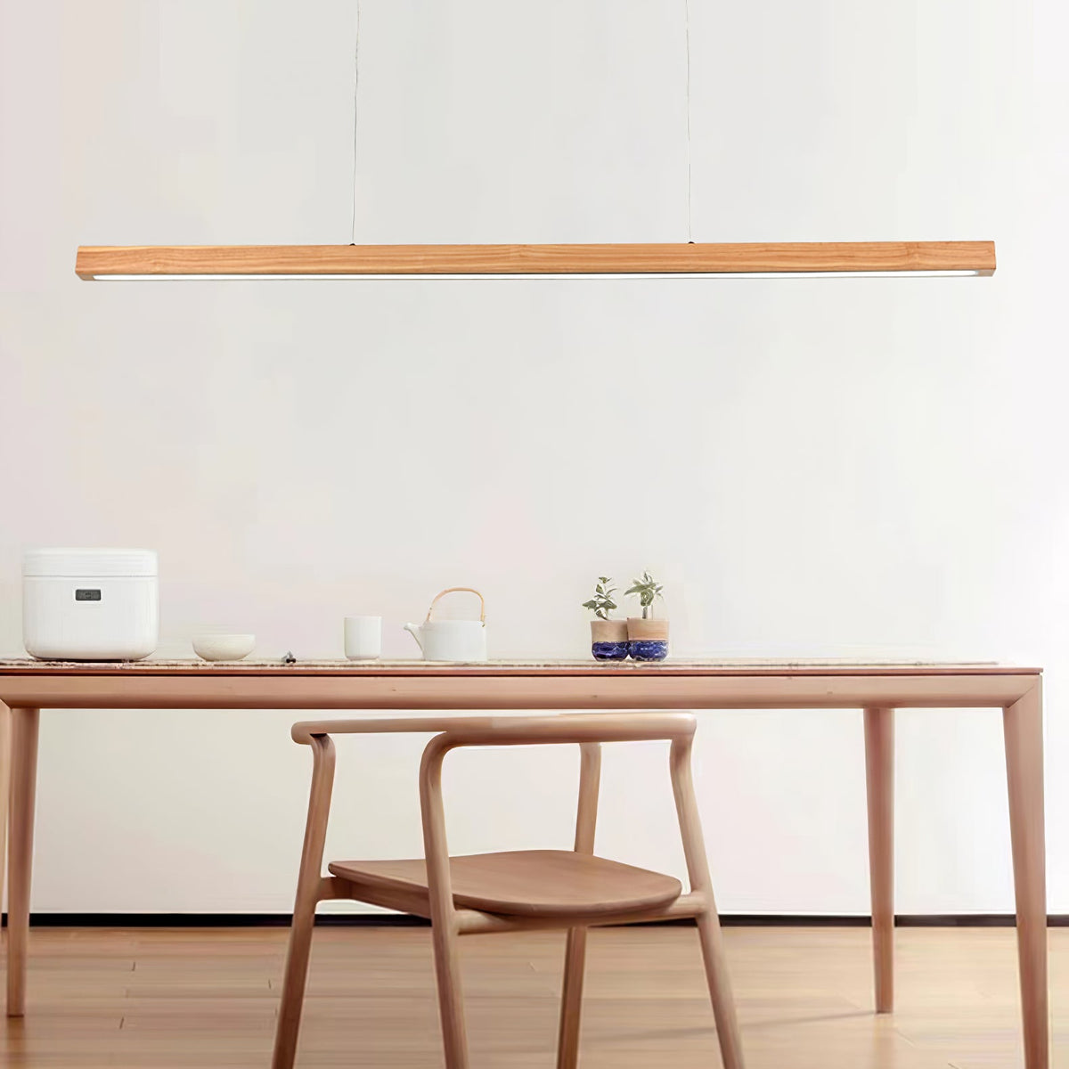 Linear Wood Pendant Light for Kitchen Island
