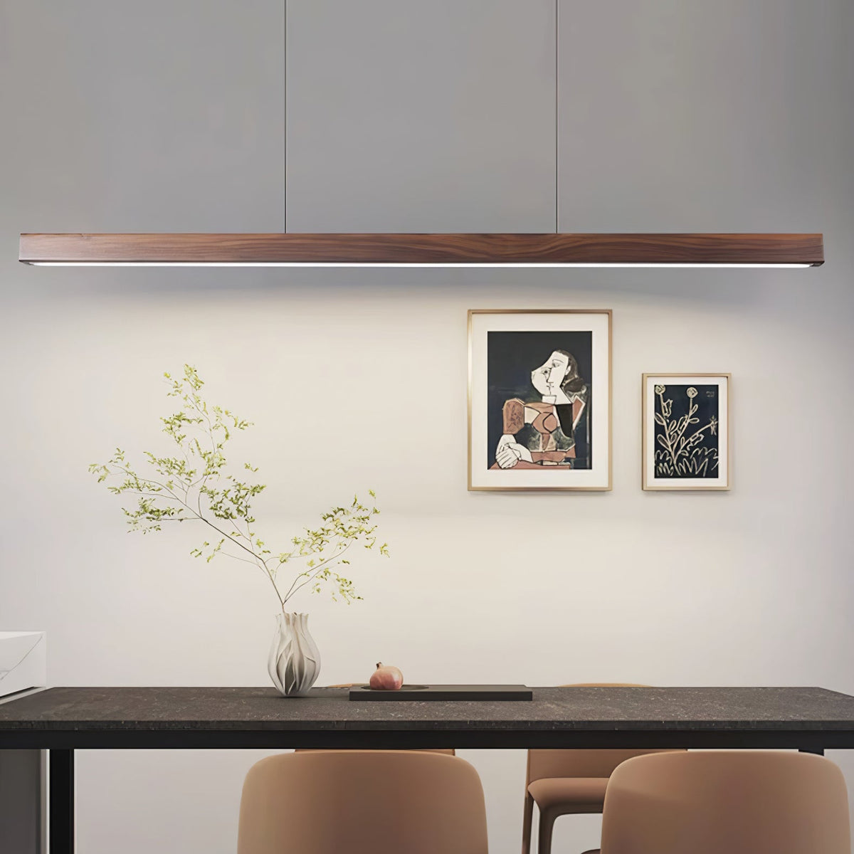 Linear Wood Pendant Light for Kitchen Island