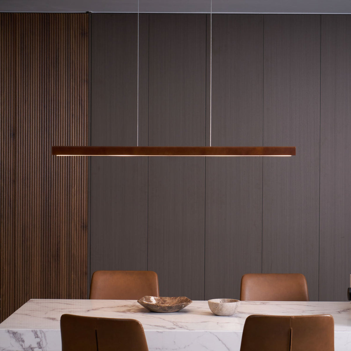 Linear Wood Pendant Light for Kitchen Island