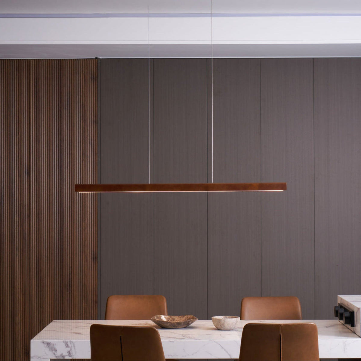 Linear Wood Pendant Light for Kitchen Island