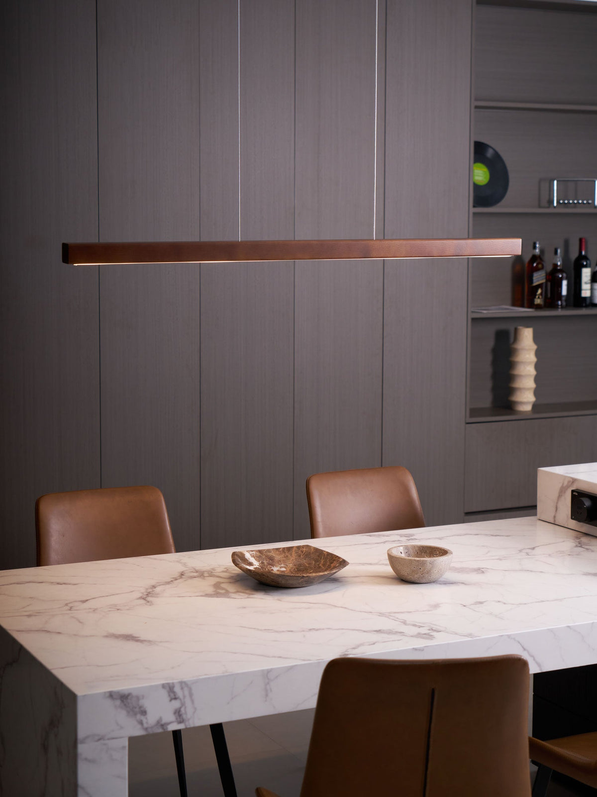 Linear Wood Pendant Light for Kitchen Island