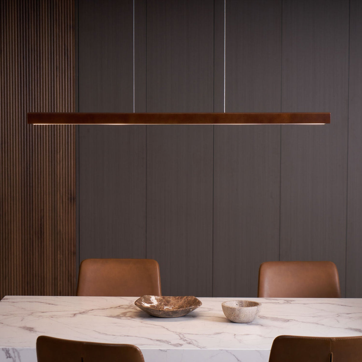 Linear Wood Pendant Light for Kitchen Island