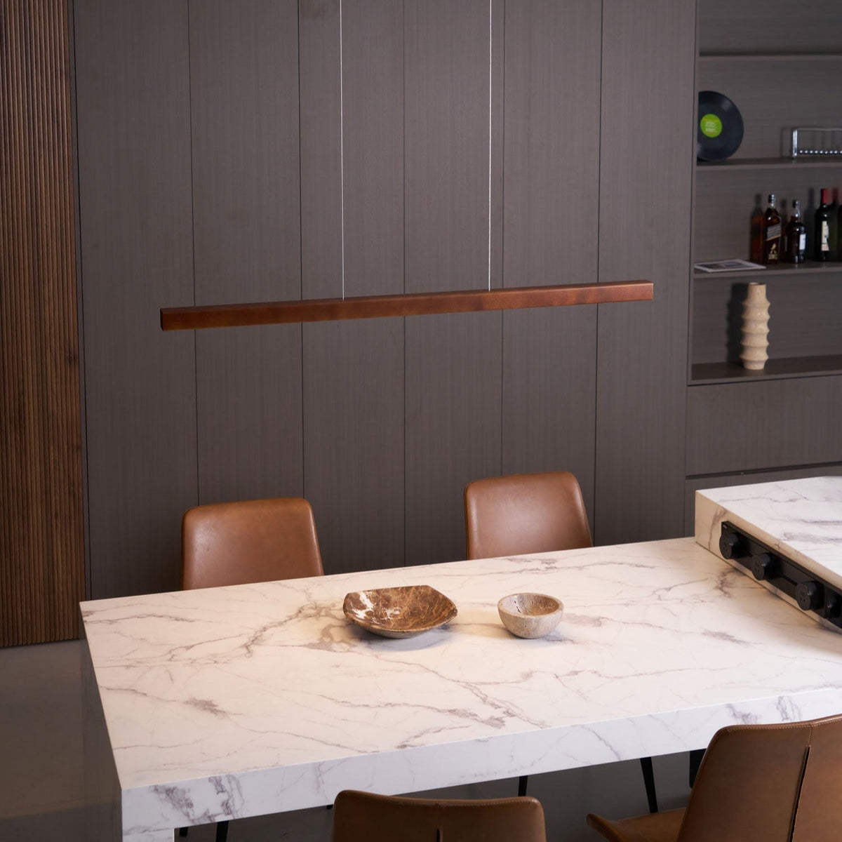 Linear Wood Pendant Light for Kitchen Island