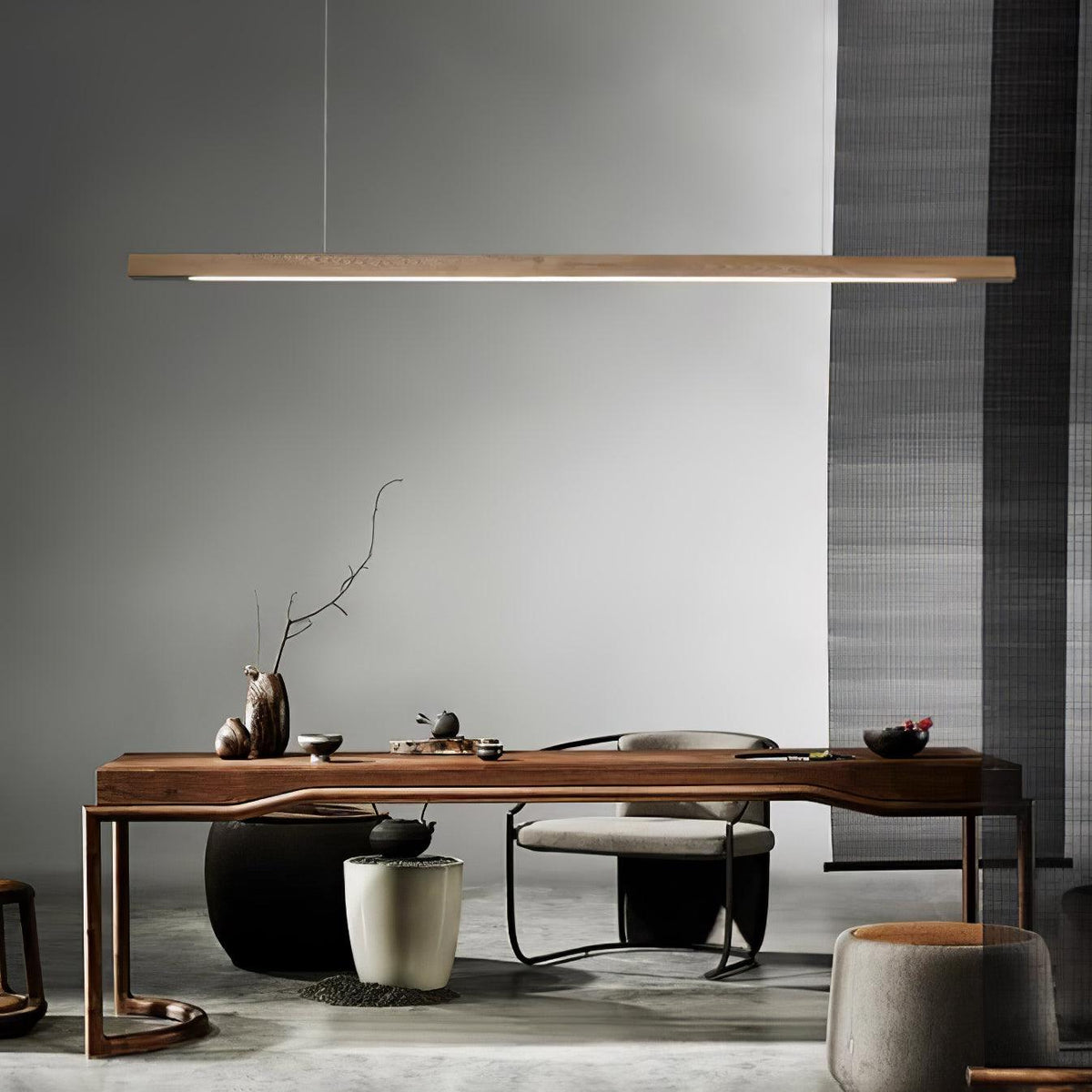 Linear Wood Pendant Light for Kitchen Island