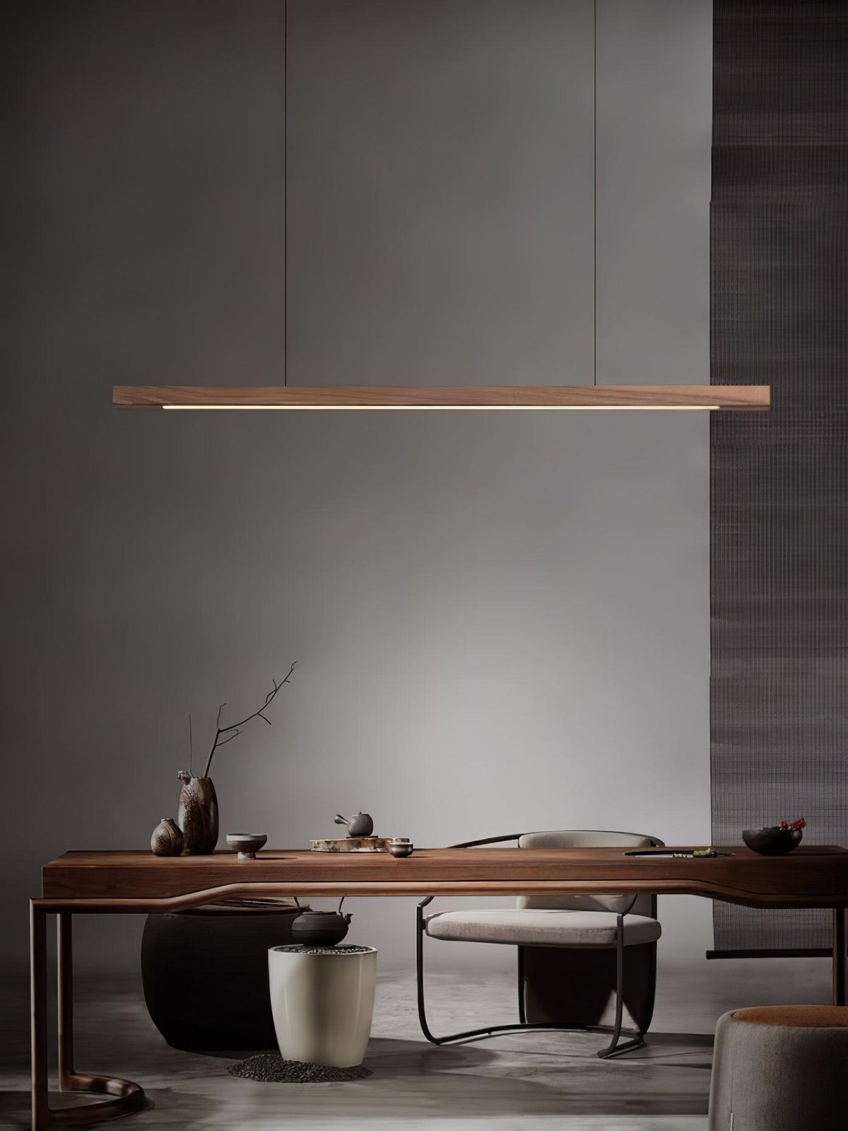 Linear Wood Pendant Light for Kitchen Island