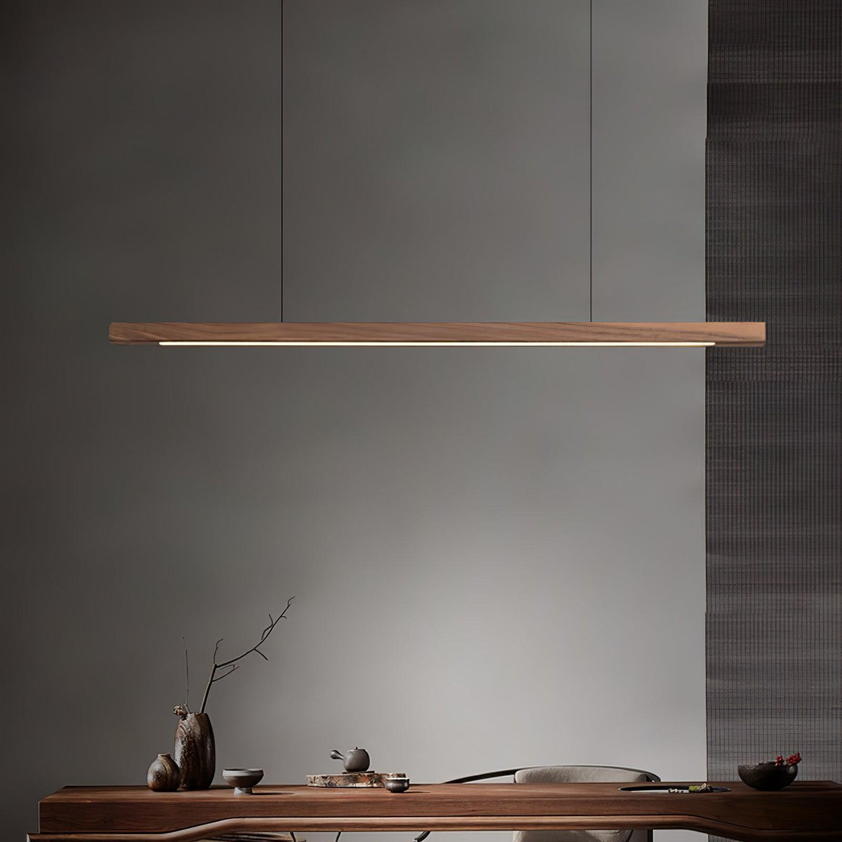 Linear Wood Pendant Light for Kitchen Island