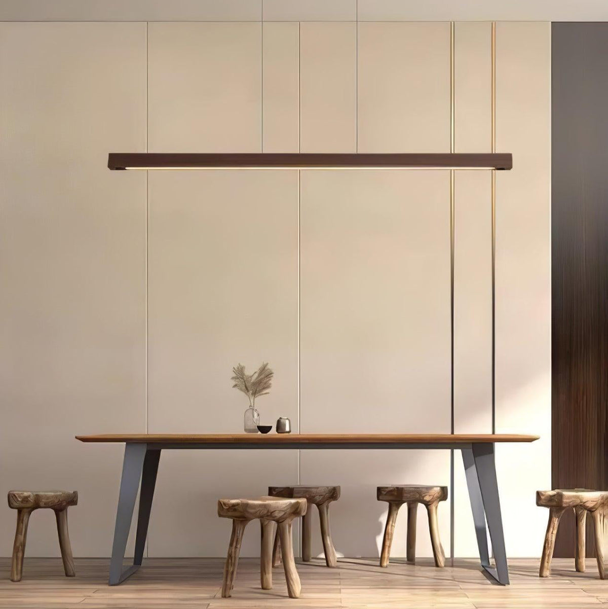 Linear Wood Pendant Light for Kitchen Island